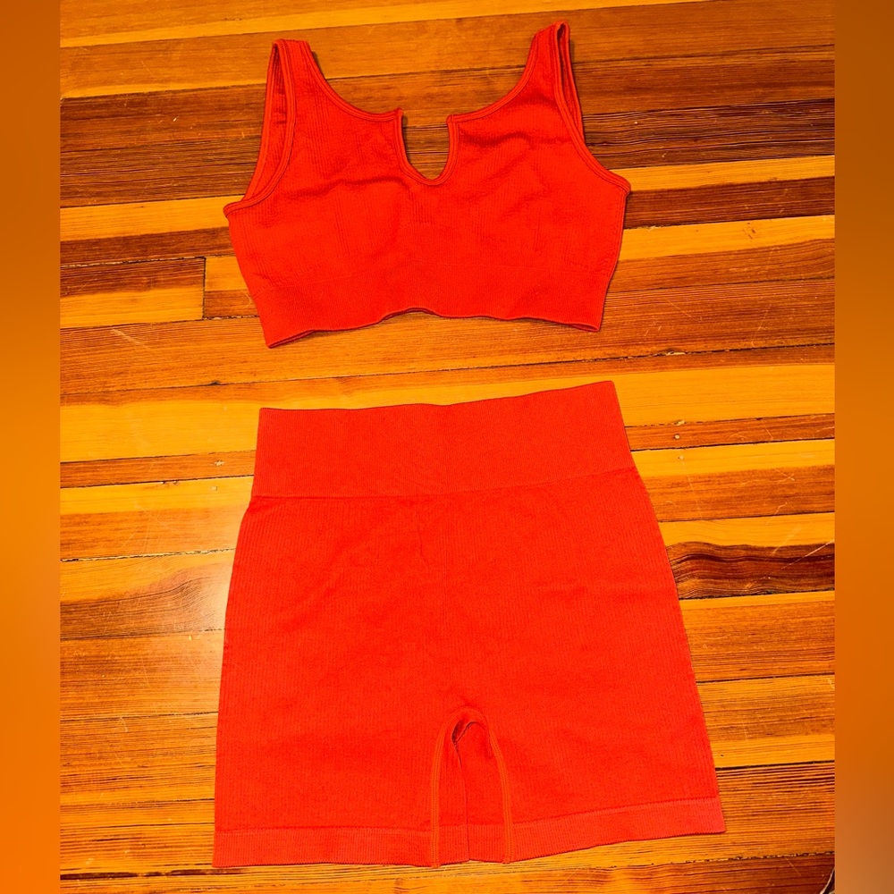 Red matching short workout set